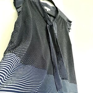 Navy Blue Stripe Dot Dressy Sleeveless Top with Bow Ties